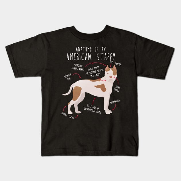 American Staffordshire Terrier Amstaff Anatomy Kids T-Shirt by Psitta